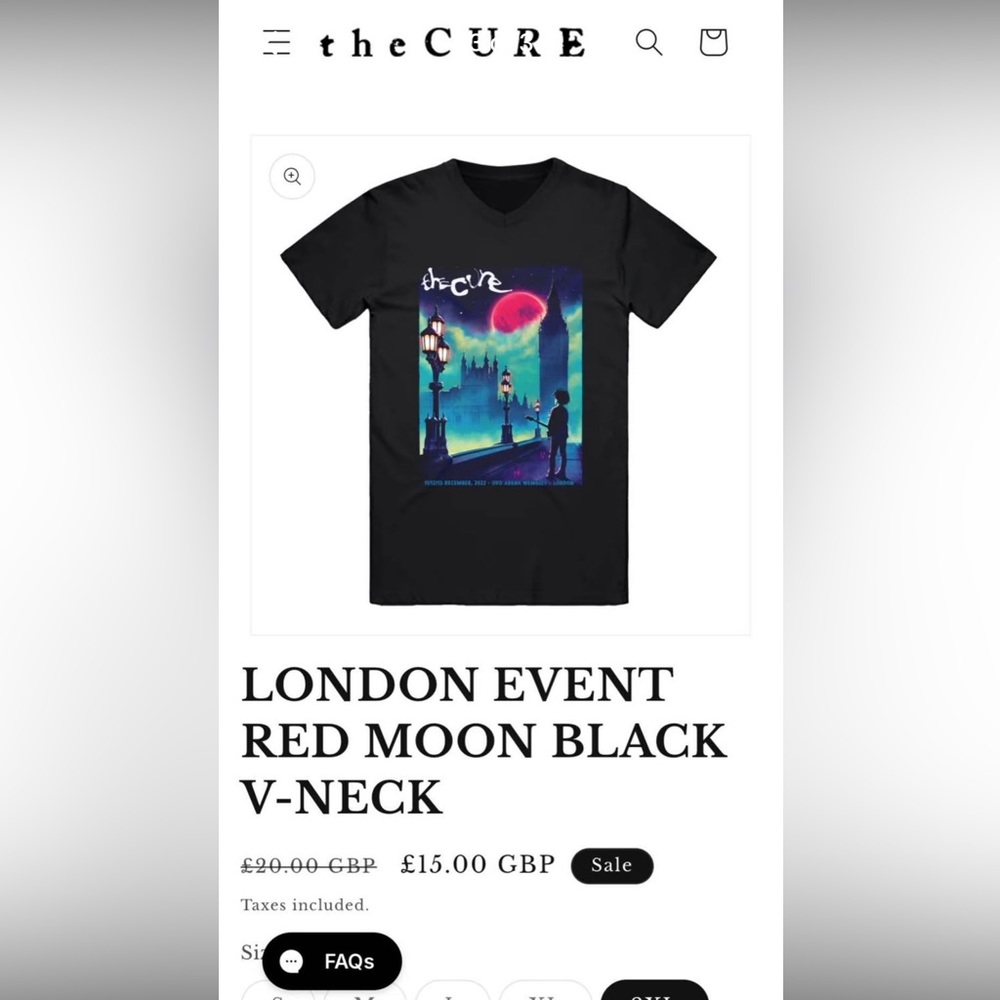 The Cure 2023 London Tour Red Moon CityScape T-shirt Unisex Sz Small 80s - Picture 3 of 3
